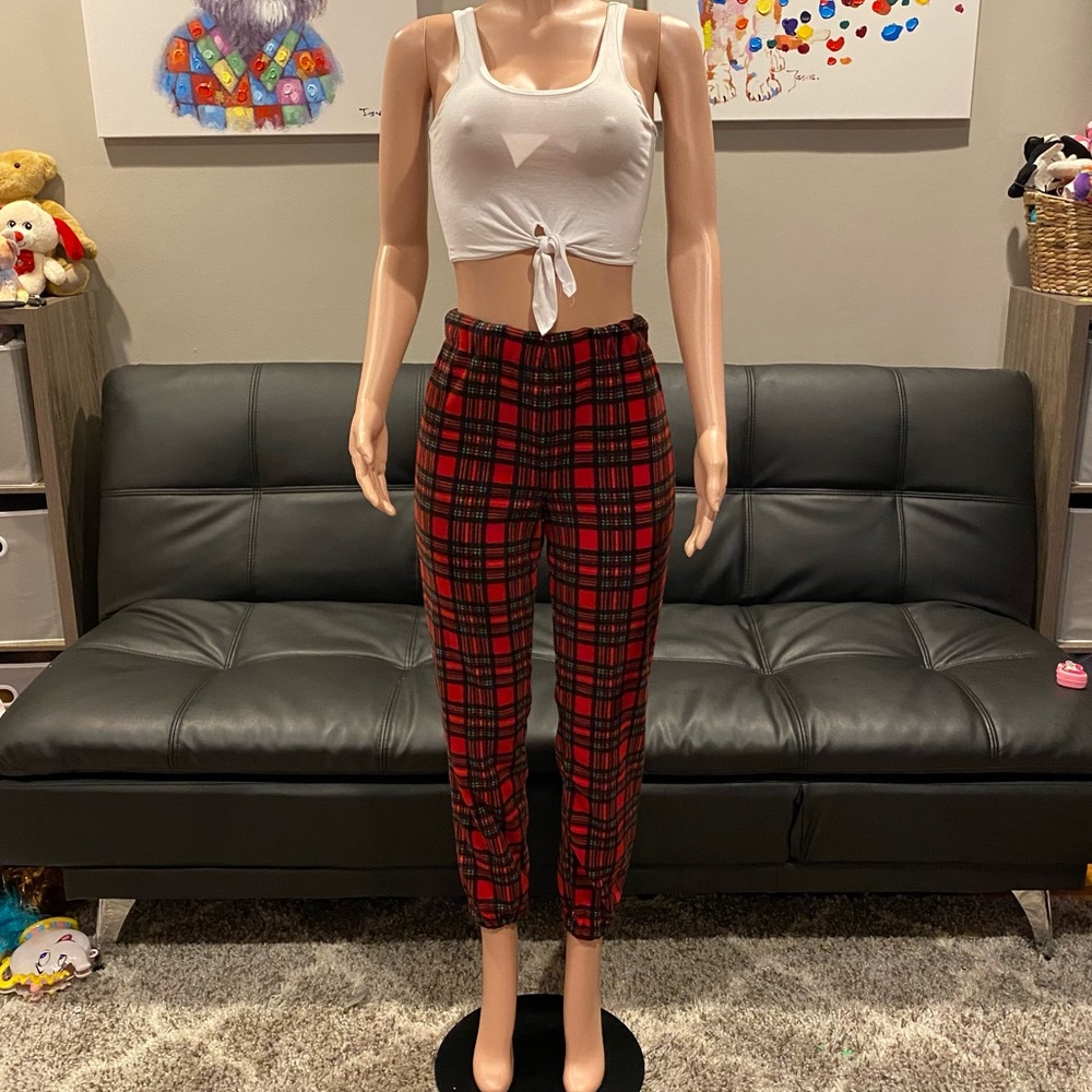 The Seraphina Collection red plaid fleece joggers